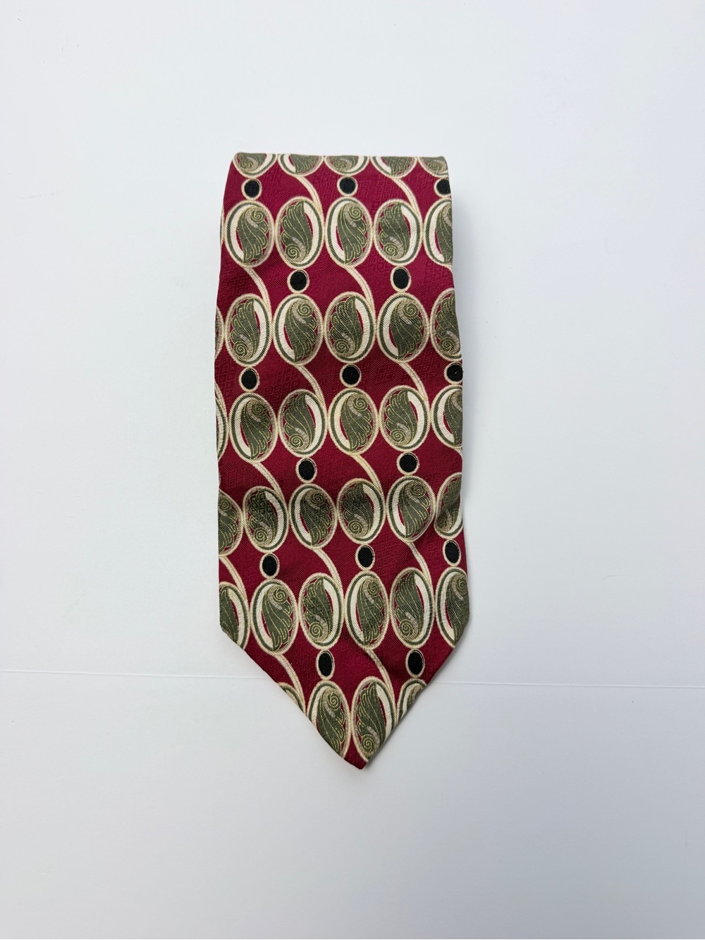 Signature Collection Men’s Burgundy Paisley Geometric Necktie Classic Wide Tie